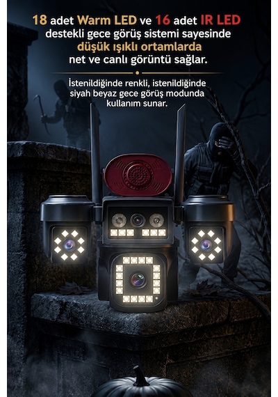 Viva Sım-840w 4 Kameralı Akıllı Güvenlik Kamerası 12mp Wifi Ptz Aı Hareket Takipli Renkli Gece Görüşlü Dış Mekan Ip Kamera
