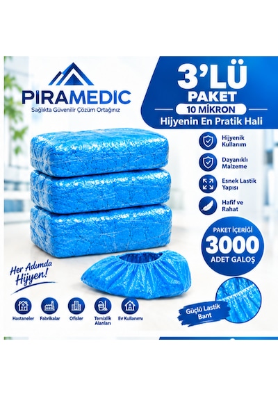 Piramedic Galoş 10 Micron 3000 Adet Mavi Galoş
