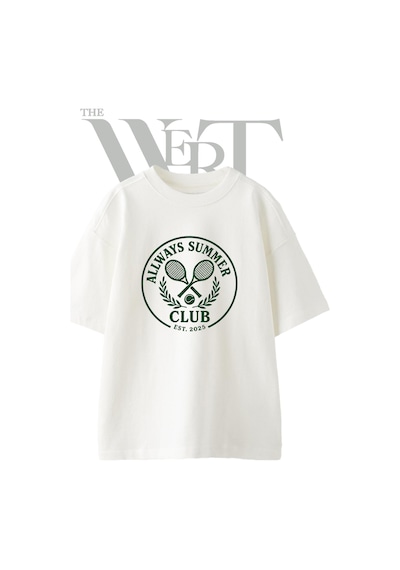 Thewert Tenis Kulubu Tasarım Baskılı Ünisex Beyaz Oversize T-shirt