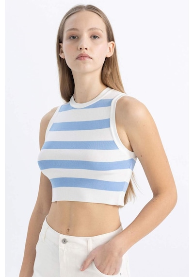 DeFacto Coool Slim Fit Dar Kesim Bisiklet Yaka Çizgili Triko Atlet A8242AX24SPBE303