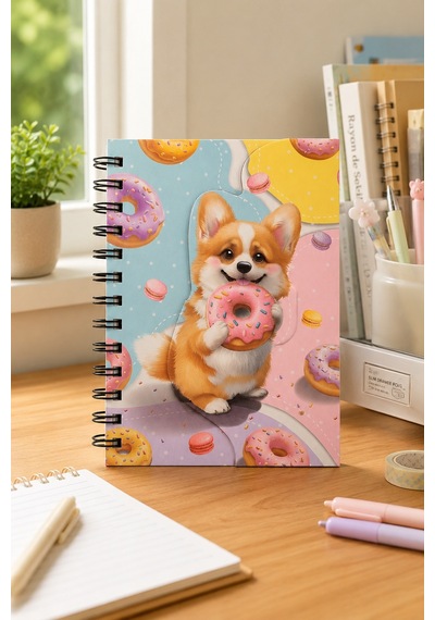 Dolphin Manyetik Kapaklı Spiralli Defter Köpek Ve Donut Figürlü Not Defteri