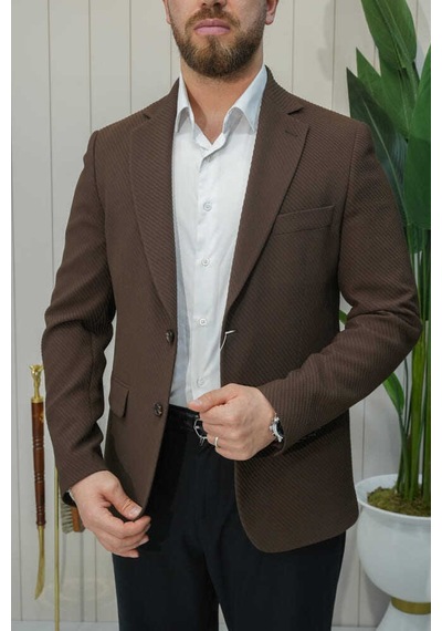 Bys Beystil Sivri Yaka Koyu Kahve Ceket 351- Slim Fit