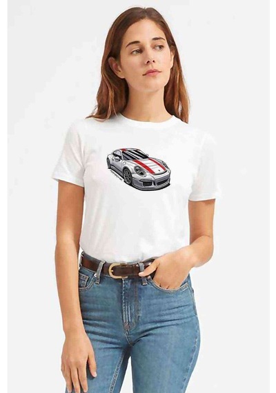 Porsche 911 R Baskılı Beyaz Kadın Tshirt