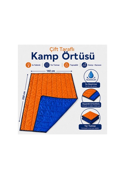 Çift Taraflı Katlanabilir Kamp Örtüsü Turuncu