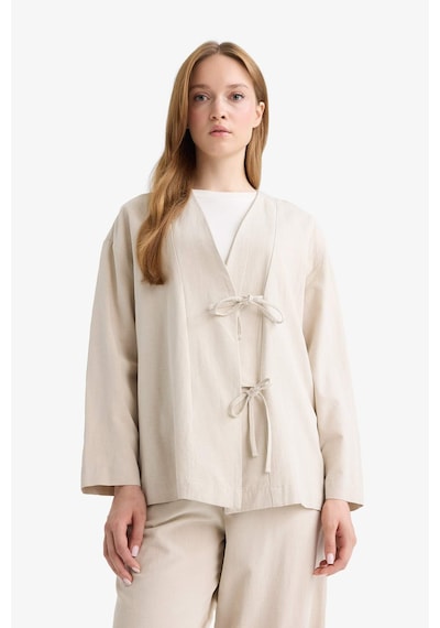 Defacto Regular Fit V Yaka Keten Karışımlı Kimono F7958ax25aubg702 Bej