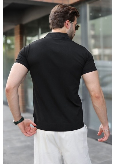 Madmext Siyah Regular Fit Polo Yaka Triko Erkek Tişört E7502