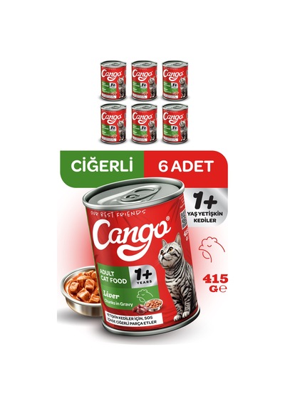 Cango Yetişkin Yaş Kedi Maması Ciğerli 415gr 6lı