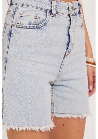 Tudors Kadın Regular Fit Klasik Kesim Pamuklu Açık Mavi Jean Kot Şort-39916 Açık Mavi