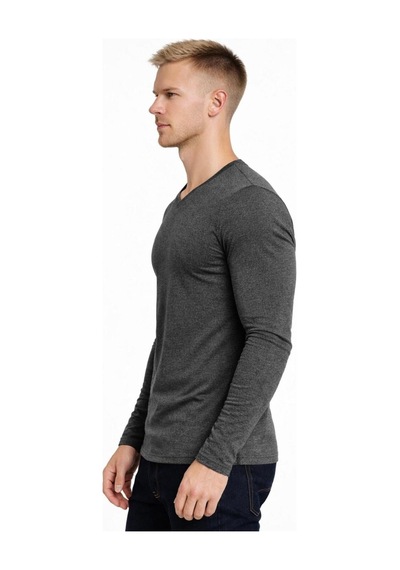 Axxel Erkek Pamuklu Likralı Süprem Uzun Kollu T-shirt-d236 Antrasit Melanj