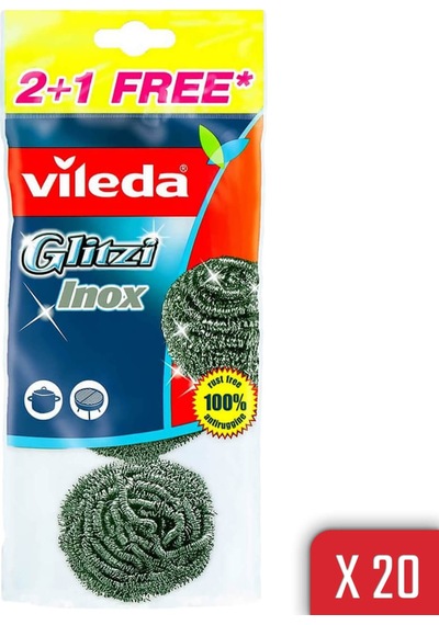 Vileda Glitzi Inox Çelik 3'lü Bulasik Teli 20'li Paket