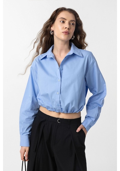 Antioch Crop Poplin Kadın Gömlek Bebe Mavi