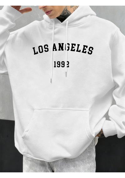 Startmore Startmorelos Angeles 1992 Mektup Tasarım Kapüşonlular Erkekler Sonbahar Moda Cep Hoody Rahat Polar Sok Beyaz