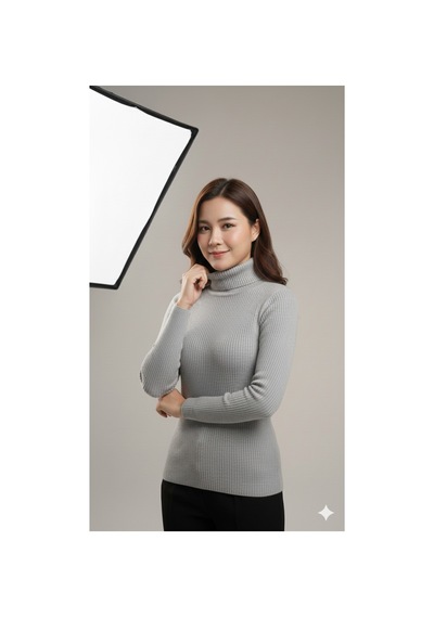 Sonbaharmoda Kadın Boğazlı Triko Badi Kazak Esnek Likralı, Yumuşak Dokulu, 100% Akrilik Gri