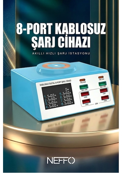 Relife 100w 8 Port Akıllı Şarj İstasyonu Magsafe Kablosuz + Pd & Qc Hızlı Şarj Cihazı