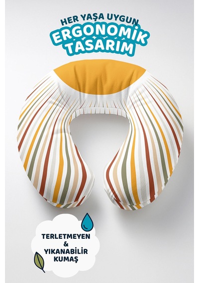 Retro Çizgili Ergonomik Boyun Yastığı - Modern Turuncu Yeşil Seyahat Yastığı Mat Taş Kumtaşı