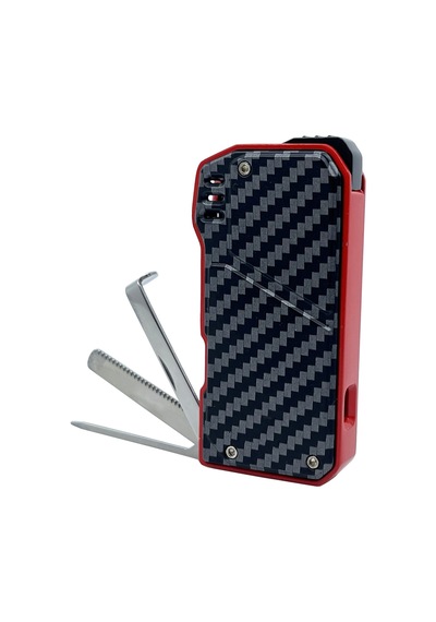 Karbon Fiber Desenli Pipo Çakmağı - Dahili Pipo Kaşığı Kırmızı-siyah