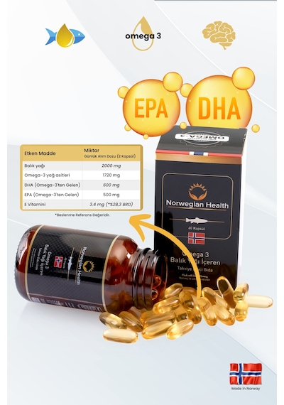 Norwegian Health Omega 3 1000 MG Somon&Morina Balık Yağı 3 x 60 Kapsül﻿﻿