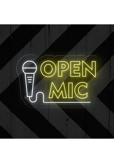 Open Mıc Yazılı Ve Şekilli Neon Tabela Sarı