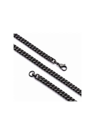 Moncuk Design Çift Örgü Erkek Çelik Kolye 7x3mm 55cm Siyah 3351eck025