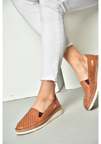 Fox Shoes P555501103 Taba Hakiki Deri Kadın Ayakkabı Taba