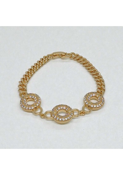 Altın Kaplama Halka Detaylı Taşlı Bileklik Modern Şık Kadın Bileklik Gold