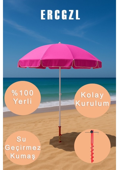 Plaj Şemsiyesi Ve Şemsiye Sabitleme Kazığı Seti Uv Koruma, Su Geçirmez, 10 Telli Sarı