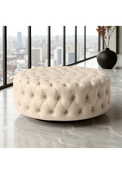 Smarto Relax Puf Evolene Ayaksız Kapitoneli Dekoratif 100x45 Cm Bej Bej