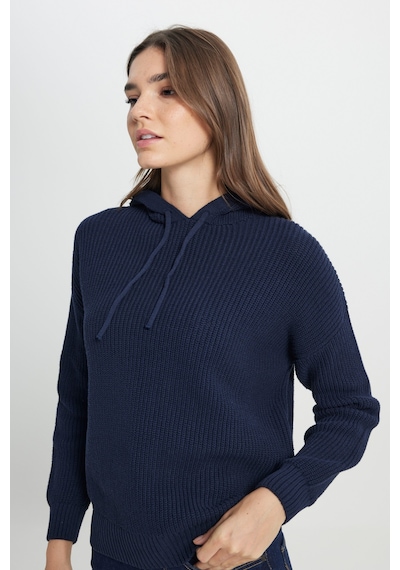 Wrangler Relaxed Fit Geniş Kesim Kapüşonlu Lacivert Triko Kazak W242711410 Lacivert