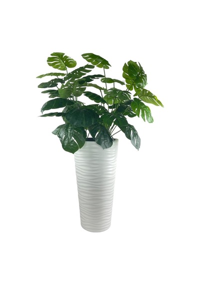 Yapay Monstera Beyaz Uzun Kumsal Vazoda 120cm 36Yaprak
