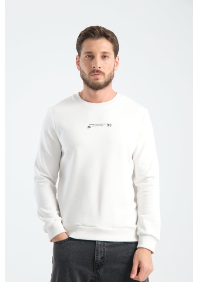 Shooter Sportwear Shooter Erkek Üç İplik Sweatshirt Regular Fit Pamuklu Bisiklet Yaka Günlük Spor Basic Ekru