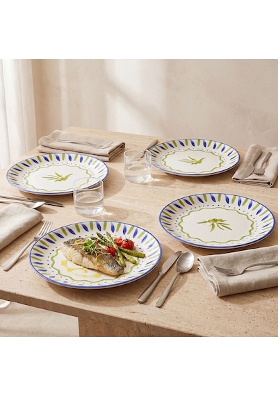 Güral Zeytindalı Desenli 25 Cm 4lü Porselen Servis Tabağı Seti Çok Renkli