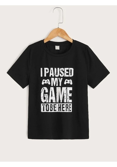 Flood Of Style Erkek Çocuk Siyah My Game Baskılı Oversize Bisiklet Yaka Tshirt