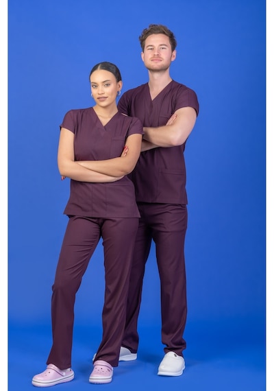 Tek Üst Unisex Kalıp Mürdüm Likralı Hemşire / Doktor Forması Scrubs Mor