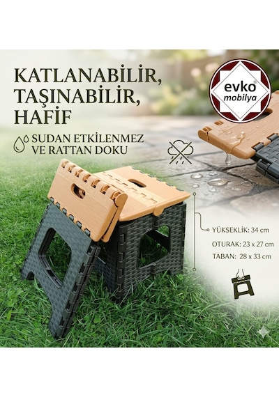Plastik Katlanır Tabure, Kamp-bahçe Taburesi, Taşınabilir Tabure, Orta Boy Katlanır Tabure Kahverengi