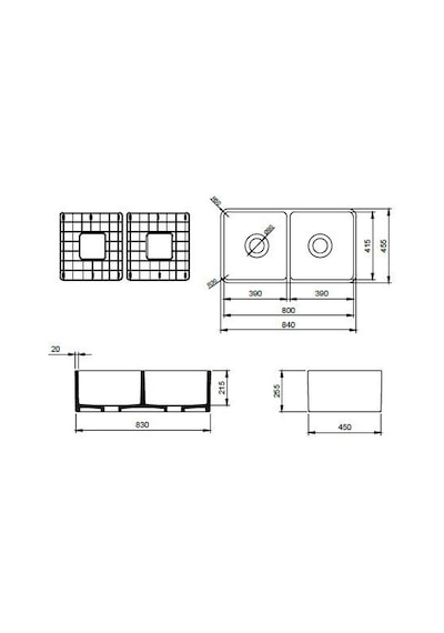 Bocchi Lavello Dekorlu Çift Gözlü Eviye 85 Cm Beyaz 1601-001-0120 Parlak Beyaz