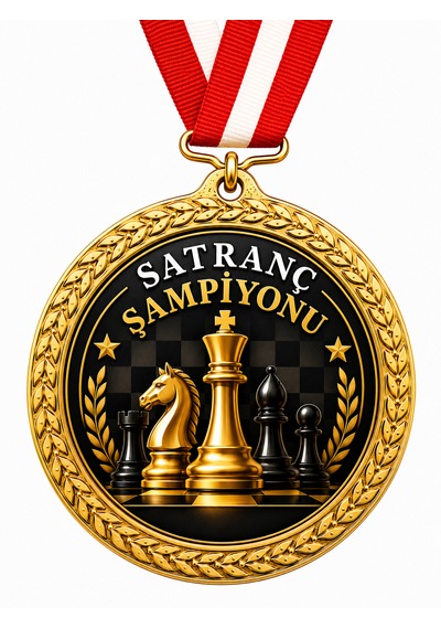 Satranç Şampiyonu Madalyası - Dijital Baskılı 1. Kalite Madalya Altın