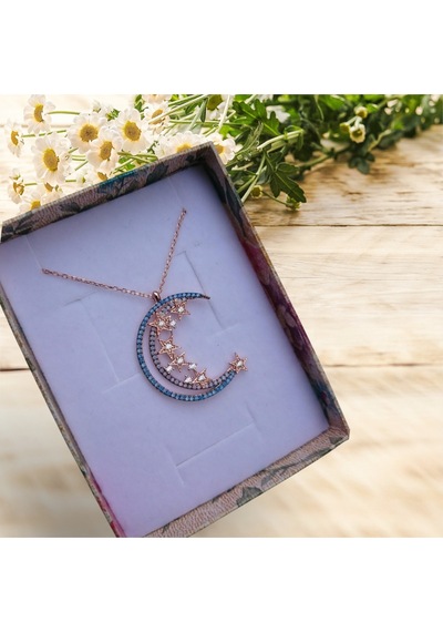 Modahilye 925 Ayar Gümüş Ayyıldız Özel Tasarım Rozegold Renk Kolye Rose Gold