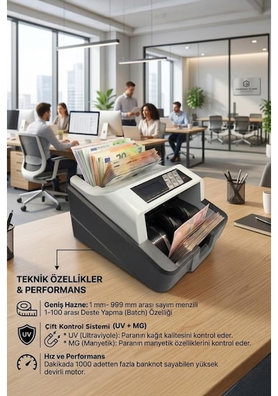 Profesyonel Para Sayma Makinesi Uv+mg Sensörlü Geçersiz Para Tespitli Mny01 Gri
