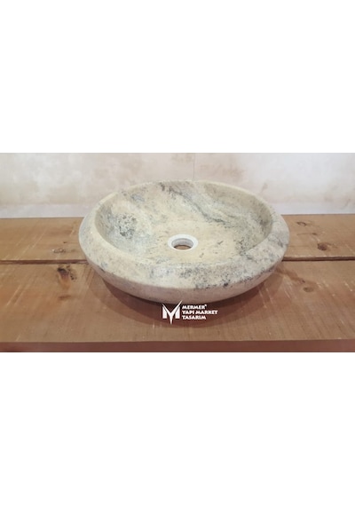 Gümüş Traverten Basık Kenar Yuvarlak Lavabo