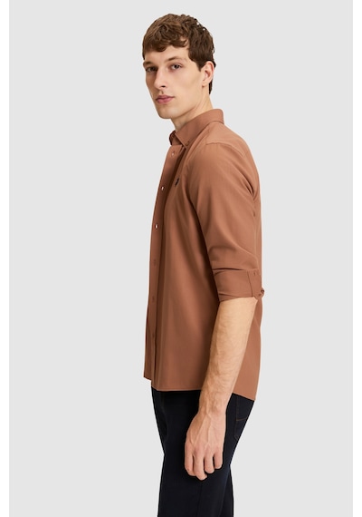 U.S. Polo Assn. Erkek Açık Kahverengi Slim Fit Uzun Kollu Basic Gömlek 50324708-vr134 Kakao