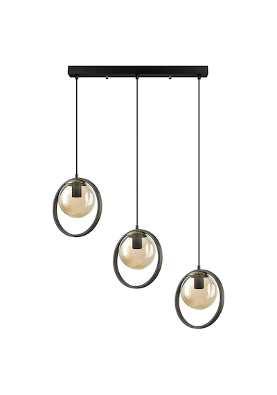 Nina Modern Salon - Mutfak - Yatak Odası Yemek Masası Üstü Metal Halkalı Sıralı 3 Lü Avize Siyah Bal Siyah Bal
