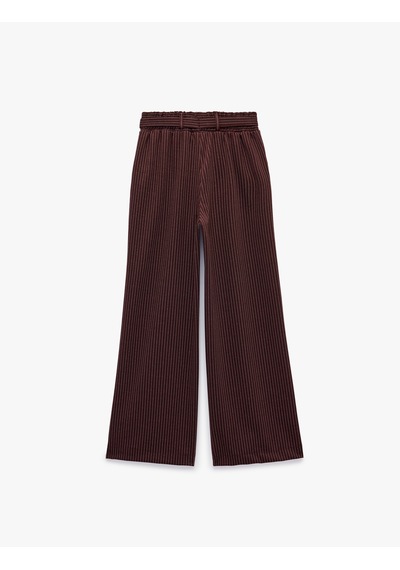 Koton Kemerli Cepli Rahat Kesim Geniş Paça Pantolon Bordo Çizgili 7wkg40179ak
