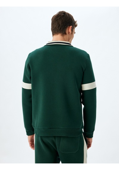 Koton Yarım Fermuarlı Yaka Sweatshirt Slogan İşlemeli Şardonlu Pamuk Karışımlı Yeşil 5wam70171mk Yeşil
