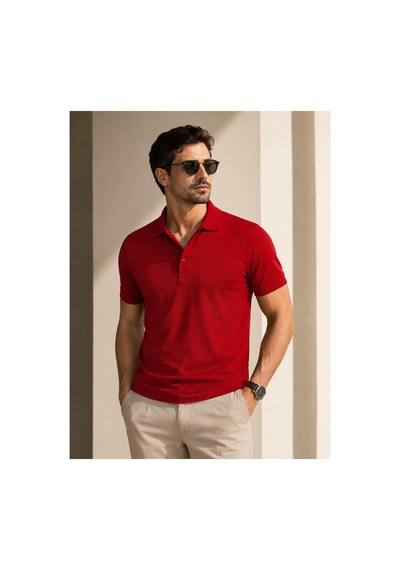 Luxic Core Erkek Polo Yaka Kırmızı Tişört Likralı Pike Kumaş Terletmez Slim Fit Günlük Şık Tasarım