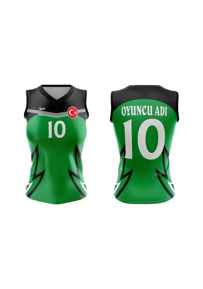 Acr Giyim Voleybol Forması Dijital Baskı Kişiye Özel Tasarım Tek Üst M715 Siyah - Yeşil