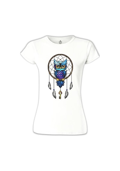 Düş Kapanı - Baykuş Beyaz Kadın Tshirt 001