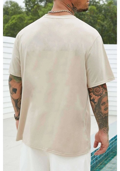 Flood Of Style Unisex Alpha Baskılı T-shirt Bej