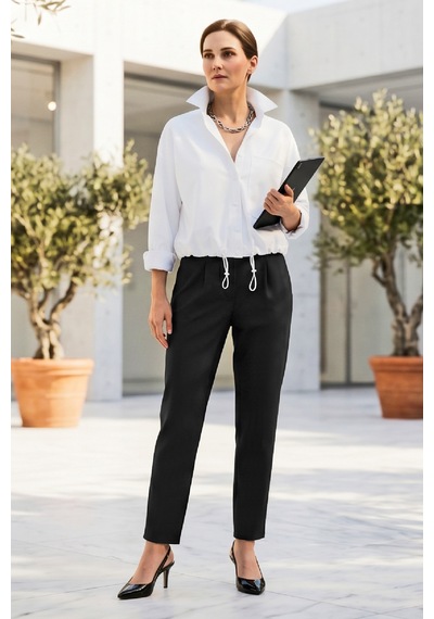 Goffra Kadın Flexon Ultra Esnek Relaxed Beli Lastikli Jogger Pantolon Siyah W702-r0433-07