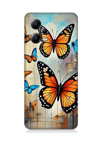Xiaomi Poco X5 5g Uyumlu Uçuşan Renkli Kelebekler Desenli Silikon Kılıf Çok Renkli