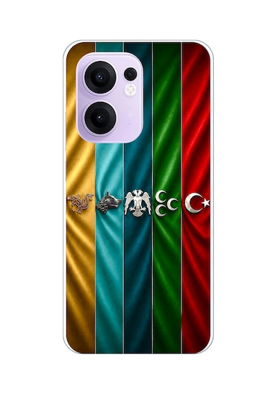 Oppo Reno 13f Uyumlu Tarihi Türk Devletleri Bayrakları Baskılı Silikon Kılıf Renkli